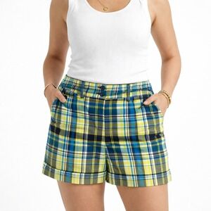 Nautica Plaid Shorts Size 8 Blue Yellow Preppy Coastal Golfcore Yacht Club M